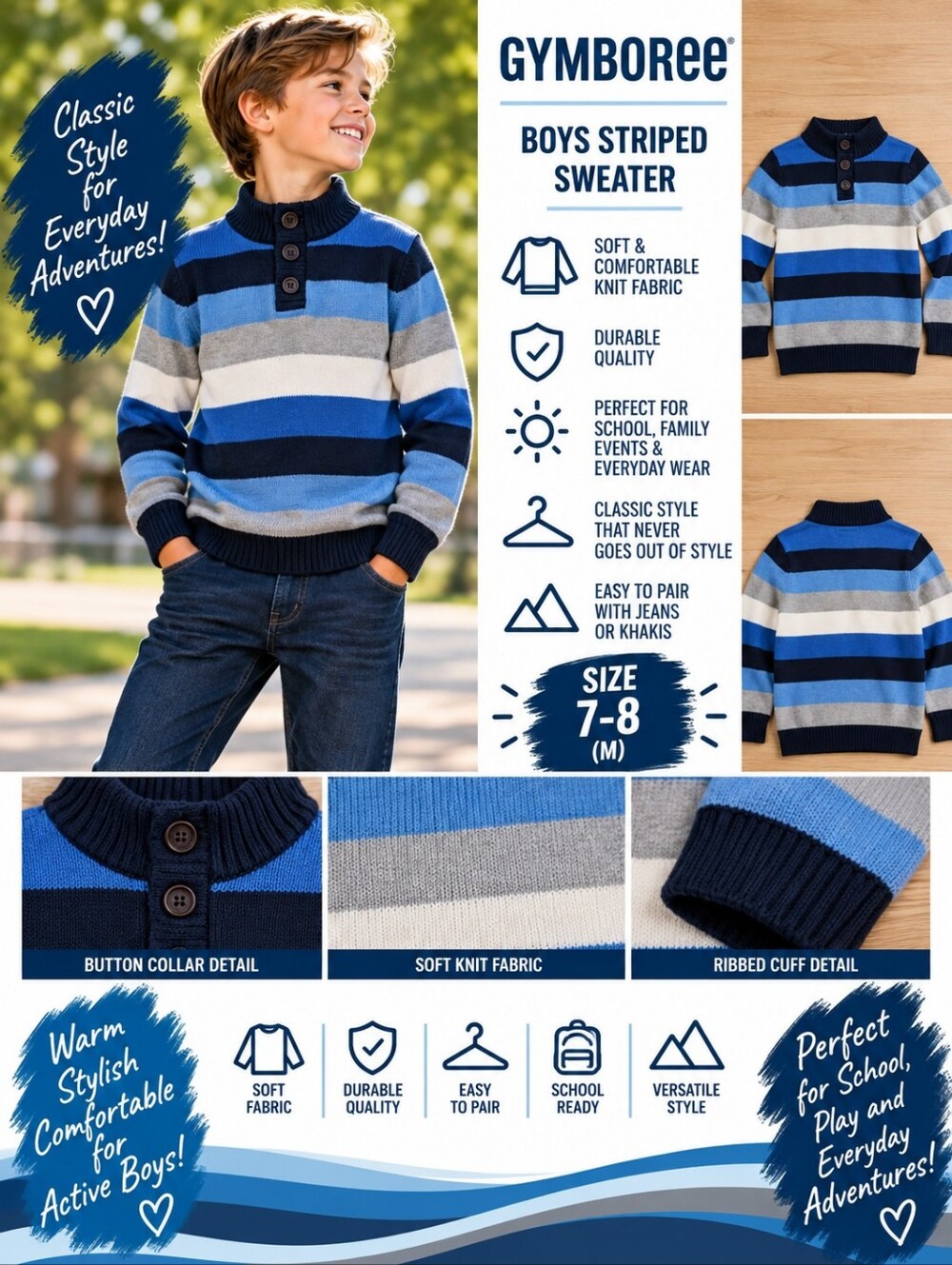 Gymboree boys 7-8 blue striped sweater #35